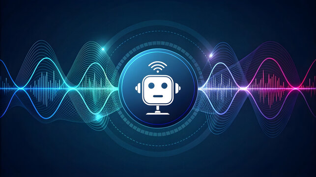 Voice bot icon with digital sound waves, smart assistant technology, voice command, intelligent audio interface