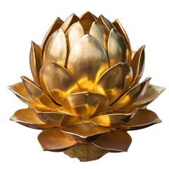 Golden Lotus Sculpture With Intricate Petals Reflecting Light Isolated On Black Background Detailed Artistry