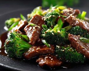 Savory Beef and Broccoli Stir fry with Sesame Garnish