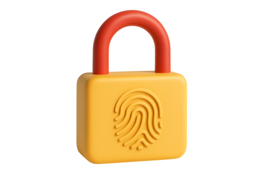 Conceptual 3D Padlock with Fingerprint Sensor Representing Biometric Security and Authentication.