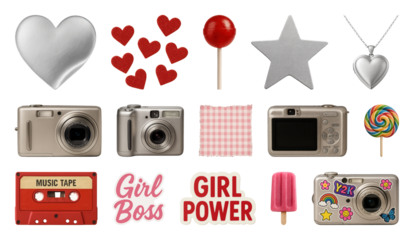 PNG Retro-themed digital sticker collection, element set on transparent background