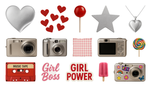 PNG Retro-themed digital sticker collection, element set on transparent background