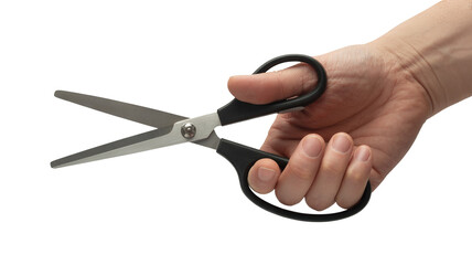 Crafting hand holding scissors ready to cut for creative projects, DIY and design work solutions