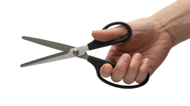 Crafting hand holding scissors ready to cut for creative projects, DIY and design work solutions