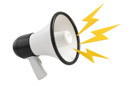 Isolated Megaphone Propagating Energy and Sound, Representing Alert and Important Message.