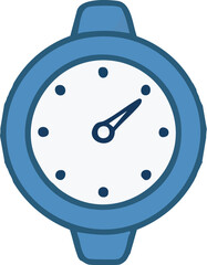 Hand-drawn doodle of a classic blue analog wristwatch, a simple and elegant timekeeping accessory icon