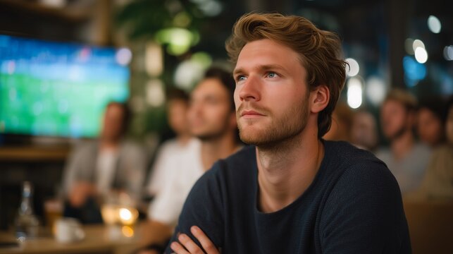 Sports fans gathered in a cozy living room illuminated only by the flickering TV glow, eyes fixed on the screen in tense silence — the air filled with anticipation, shared emotion, and the