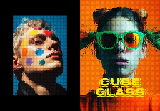 Cube Glass Poster Photo Effect Mockup
