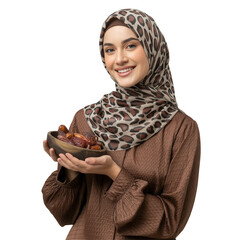 Professional Studio Portrait of Woman in Hijab Holding Dates
