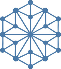 Geometric hexagon logo design with interconnected nodes, symbolizing connectivity, science, and digital networks on a white background