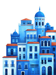 Blue Mediterranean Townhouse Cascade in Minimalist Architecture