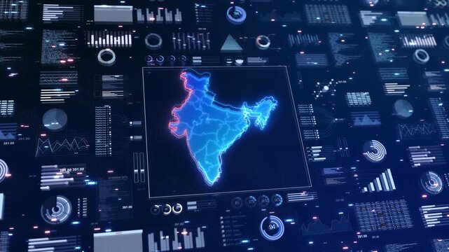 Cyber digital India country global tech and innovation financial charts, country's economic progress, investment opportunities, stock market trends, and India's financial growth and business expansion - Powered by Adobe