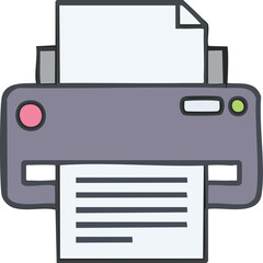 A hand-drawn illustration of a printer ejecting a page of text, symbolizing office work and document creation