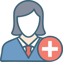 Vector icon of a businesswoman with a plus symbol, representing the concept of adding a new user, employee, or team member