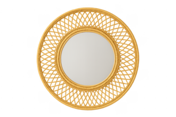 Round rattan wicker mirror with natural frame