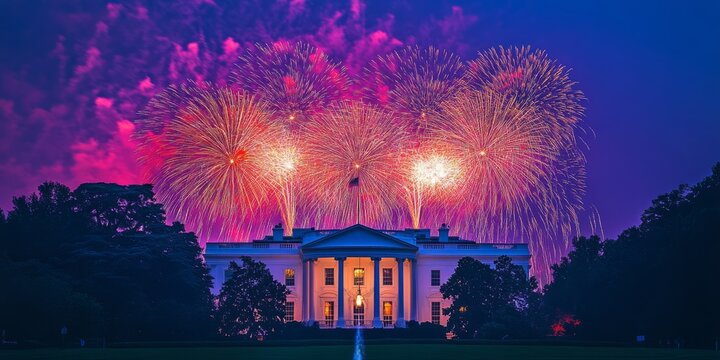 Fireworks exploding over the white house during president's day celebration