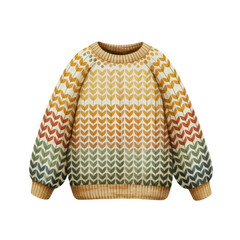 Watercolor Knit Sweater with Leaf Chevron Pattern