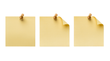 Three blank sticky notes pinned for reminders, planning or brainstorming in a professional setting