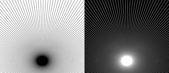 Art sun background. Design element template or logo, icon with lines. Black shape on a white background and the same white shape on the black side.