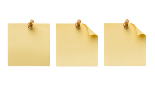 Three blank sticky notes pinned for reminders, planning or brainstorming in a professional setting