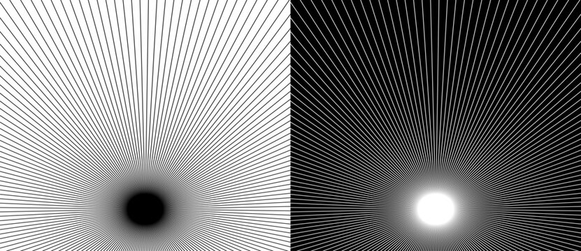 Art sun background. Design element template or logo, icon with lines. Black shape on a white background and the same white shape on the black side.