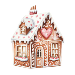 Whimsical Gingerbread House in Watercolor Snow