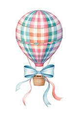 dreamy watercolor hot air balloon with plaid pattern
