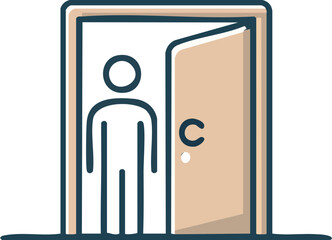 Illustration of a person standing in an open doorway, representing arrival or departure