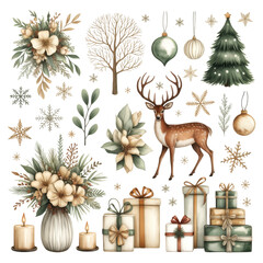 Watercolor Winter Holiday Collection in Sage and Cream