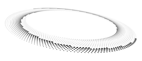 Abstract dotted vector background. Halftone effect. Circle with triangles as logo or icon. Spiral with perspective.