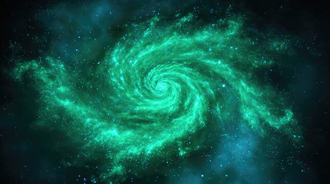 Green Spiral Galaxy In Deep Space