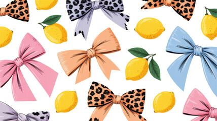Playful Leopard Print Bows and Lemons Pattern