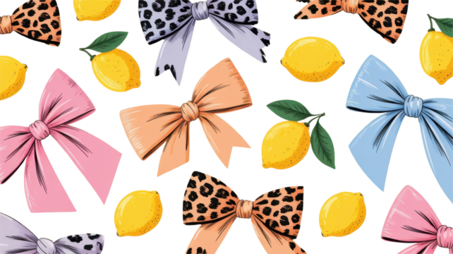 Playful Leopard Print Bows and Lemons Pattern