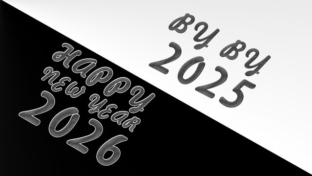 Happy new year 2026 on black and bye bye 2025 for new year celebration and new year wishes