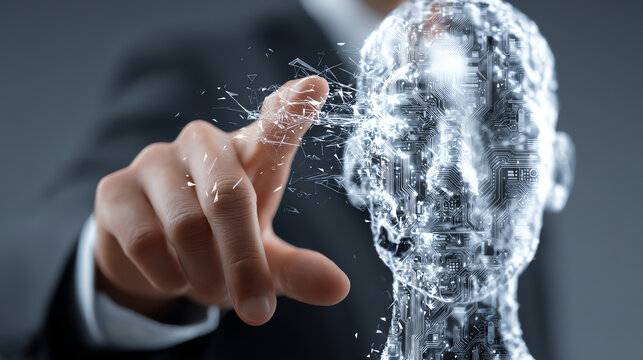 A person interacting with a futuristic water-based hologram, symbolizing innovation and digital transformation.