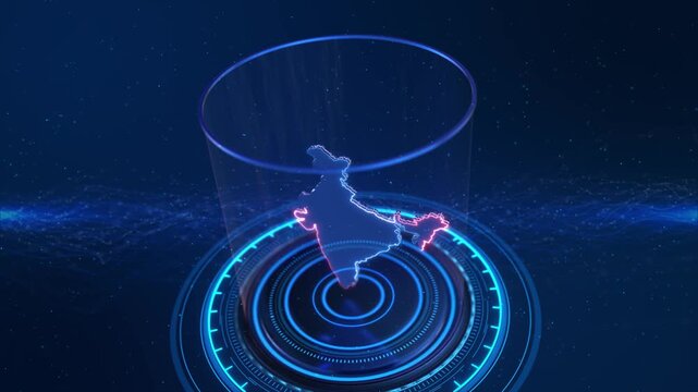 Digital Futuristic Map of India shape dynamic circles visual effect. Animation of india map logo appearing. Intro, opening, closing, logo. freedom journey national pride. technology global connection