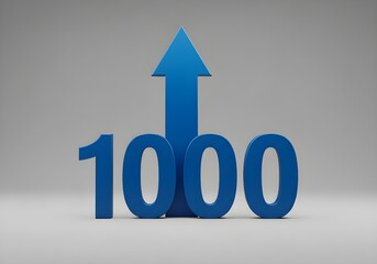 One Thousand Number and Blue Arrow Pointing Upwards for Growth or Achievement