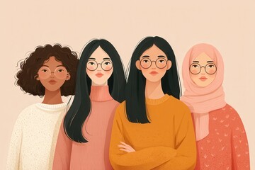 Illustration depicting four diverse women united in solidarity and empowerment