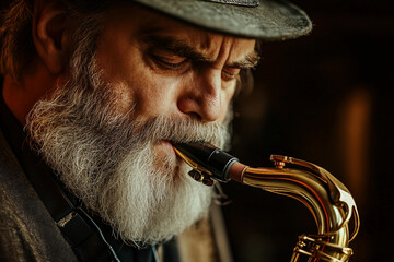 Generative AI Image of a Jazz Performer Playing a Saxophone in a Vibrant Atmosphere