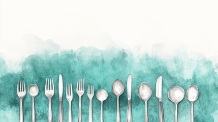 Cutlery set of plate,fork,spoon, knife,Table setting,top view,Vector hand drawn illustrations type of christmas dinner table,isolated illustration on white background,holiday greeting design.