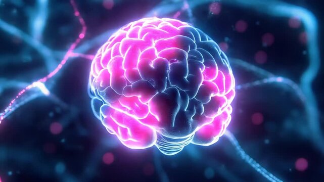 Human brain radiating light with neural network connections