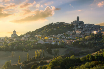 Todi Hill Town and Santa Maria della Consolazione at Sunset, Umbria, Italy