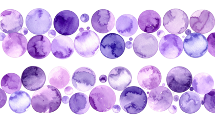 Watercolor purple spheres in rows, black background. Beads-like effect