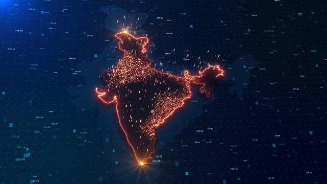 Futuristic Digital India country. Data Technology Globe India Country data background. Map India circuit board. Map artificial intelligence concept. diagram, graph, presentation stock market economy.