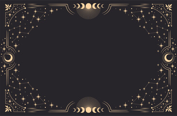 Magic horizontal astrology vector frame. Mystic frame for tarot, esoteric, astrology design. Template for poster and prints.