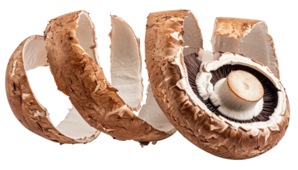 Detailed shot of a large mushroom, its cap peeled in a spiral shape