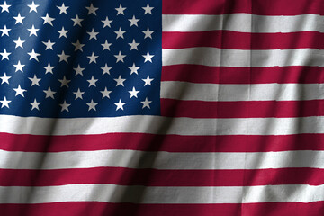 United States flag with thirteen red and white stripes and fifty white stars on a blue field in the upper left corner.