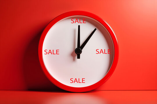 Red clock shows year 2026, minimalist design on vibrant red background. Futuristic timepiece concept.