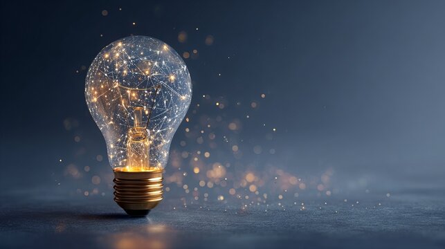 Brilliant glowing lightbulb with intricate network of connections symbolizing innovation, ideas, and global connectivity, perfect for technology concepts.