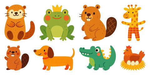 Obraz premium PNG Cute cartoon animal illustrations, element set on transparent background